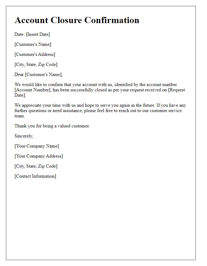 Letter template of account closure confirmation