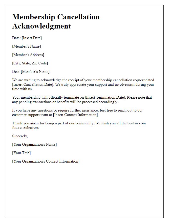 Letter template of membership cancellation acknowledgment