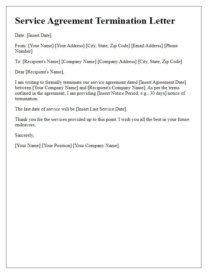 Letter template of service agreement termination