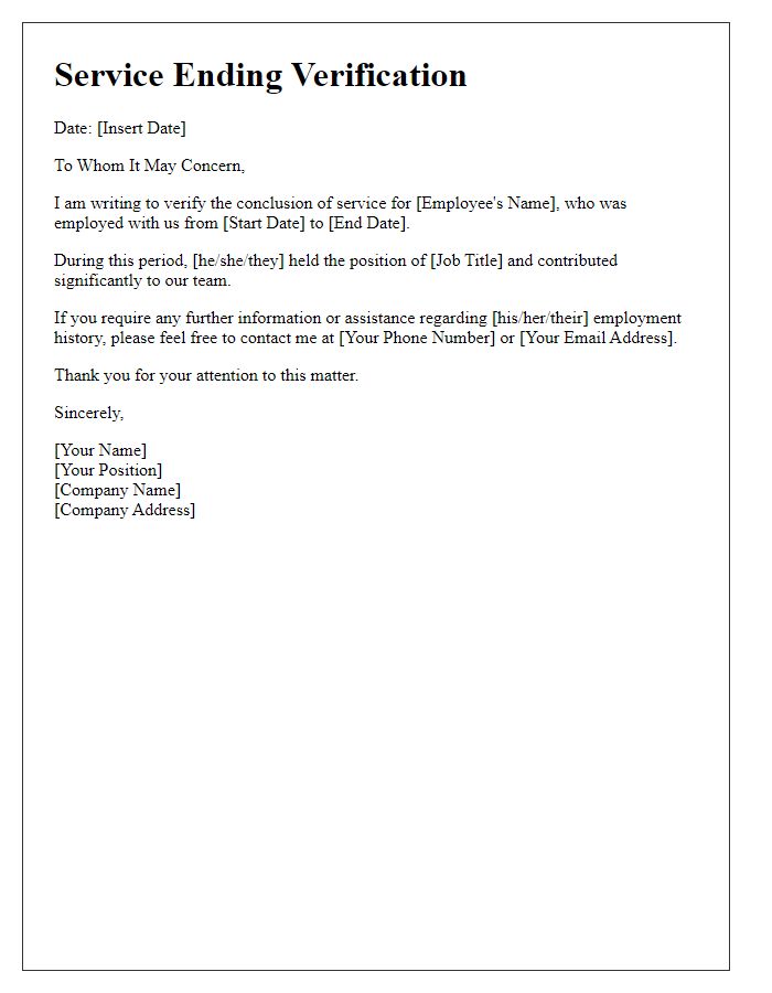 Letter template of service ending verification