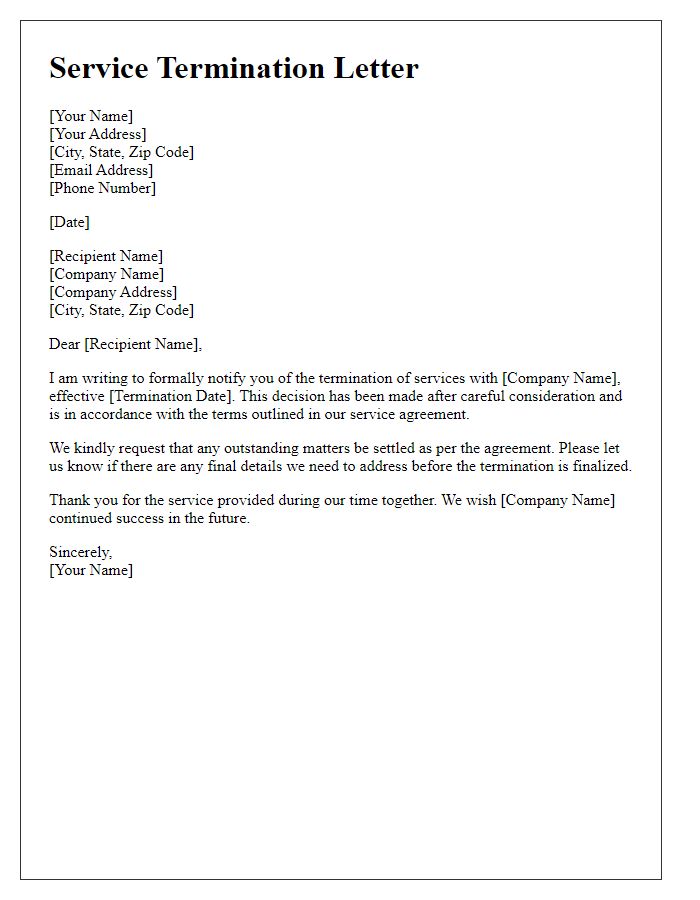 Letter template of service termination letter