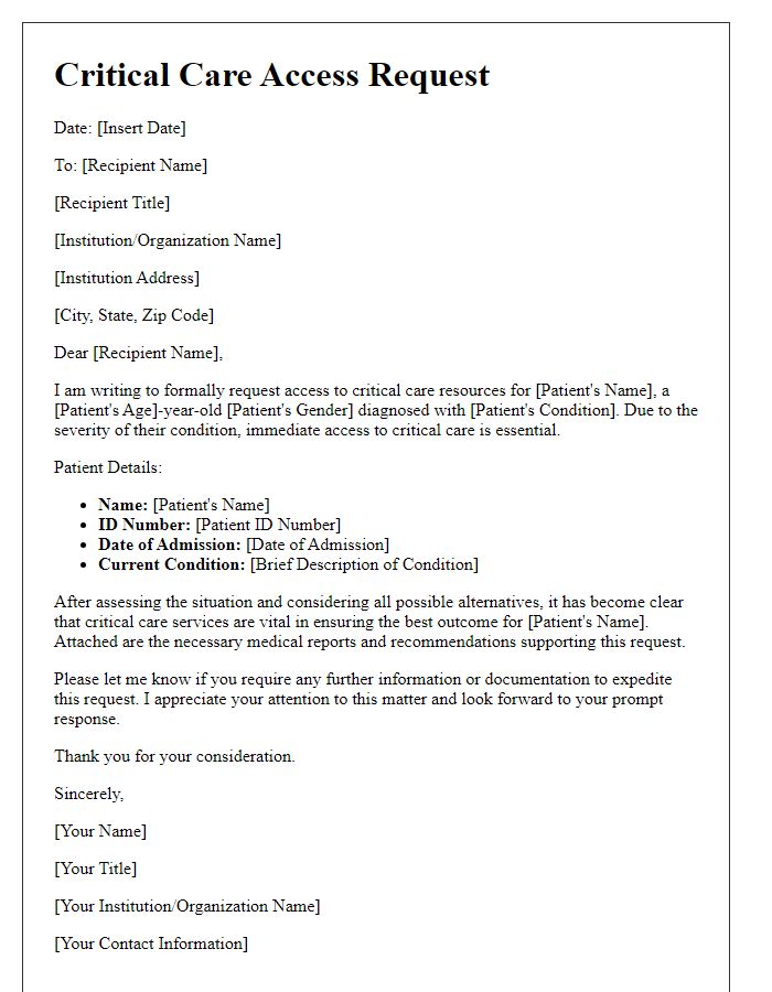 Letter template of critical care access request.