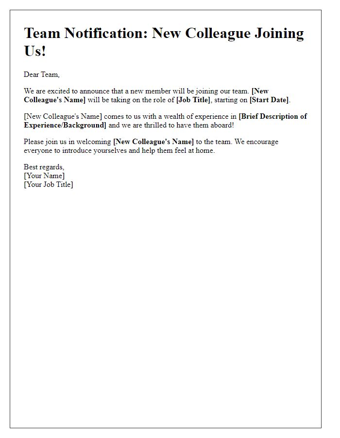 Letter template of notifying the team about a new colleagues role.