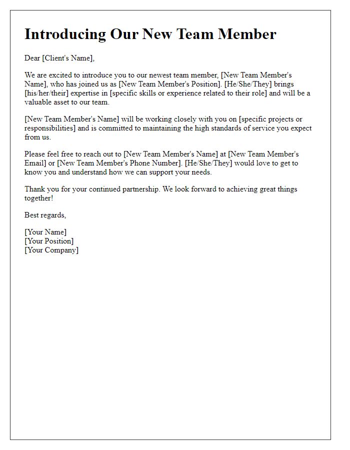 Letter template of presenting a new team member to clients.