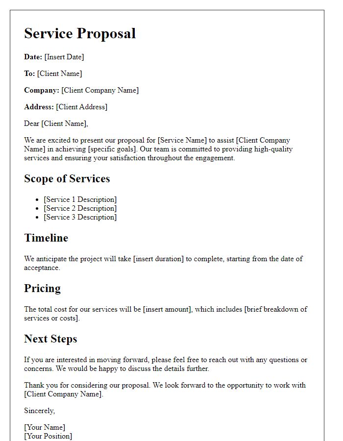 Letter template of service proposal for client engagement