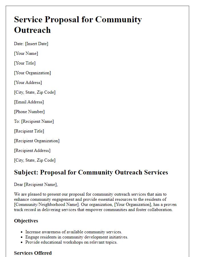 Letter template of service proposal for community outreach