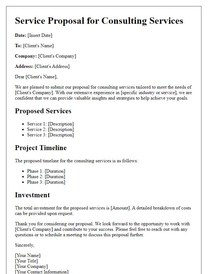 Letter template of service proposal for consulting services