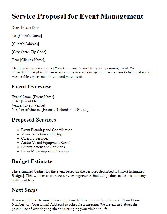 Letter template of service proposal for event management