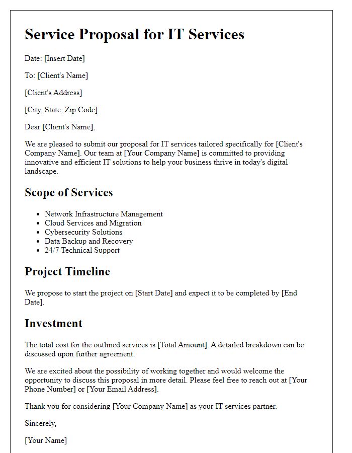 Letter template of service proposal for IT services