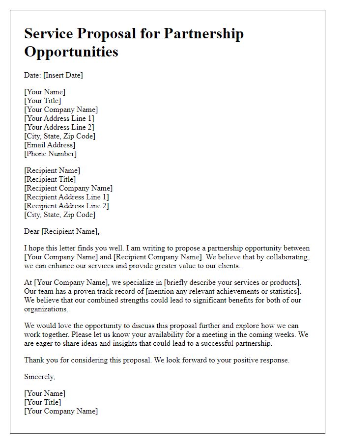 Letter template of service proposal for partnership opportunities