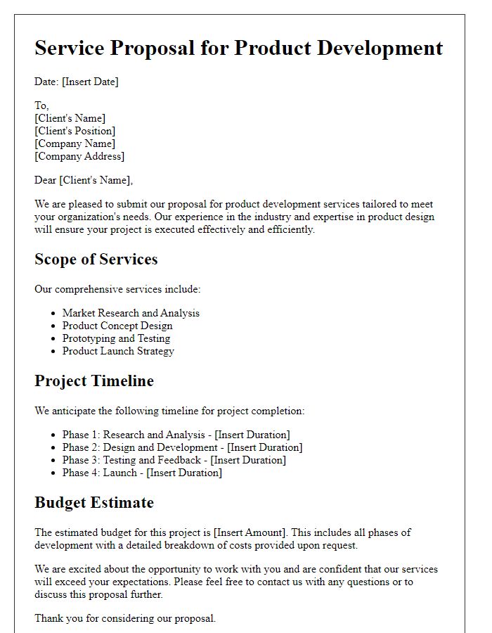 Letter template of service proposal for product development