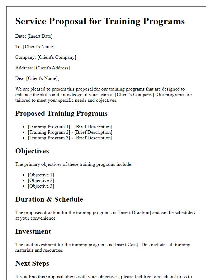 Letter template of service proposal for training programs