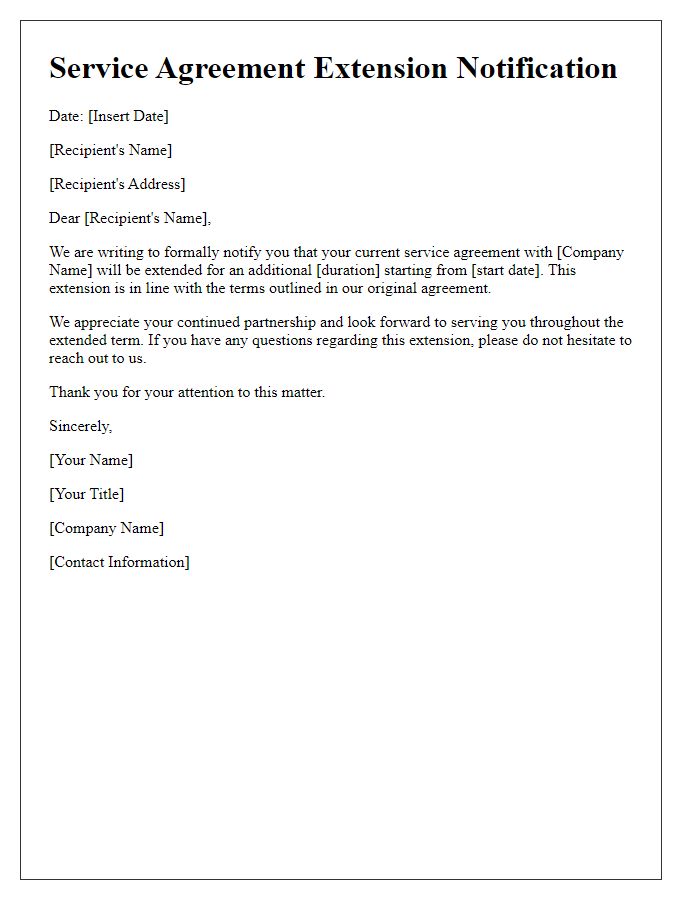 Letter template of service agreement extension notification