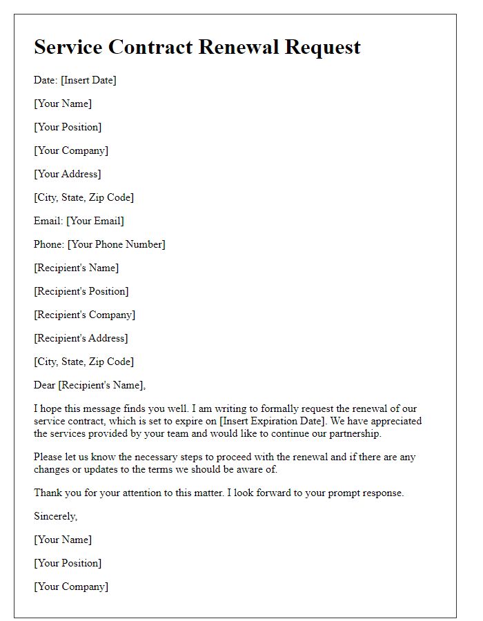 Letter template of service contract renewal request