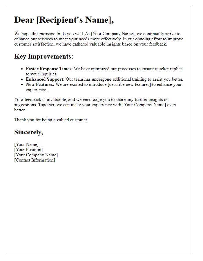 Letter template of improved service insights for enhanced satisfaction