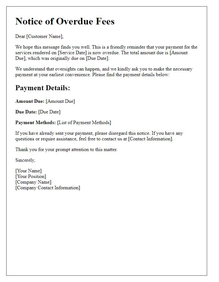 Letter template of overdue fees for service payment