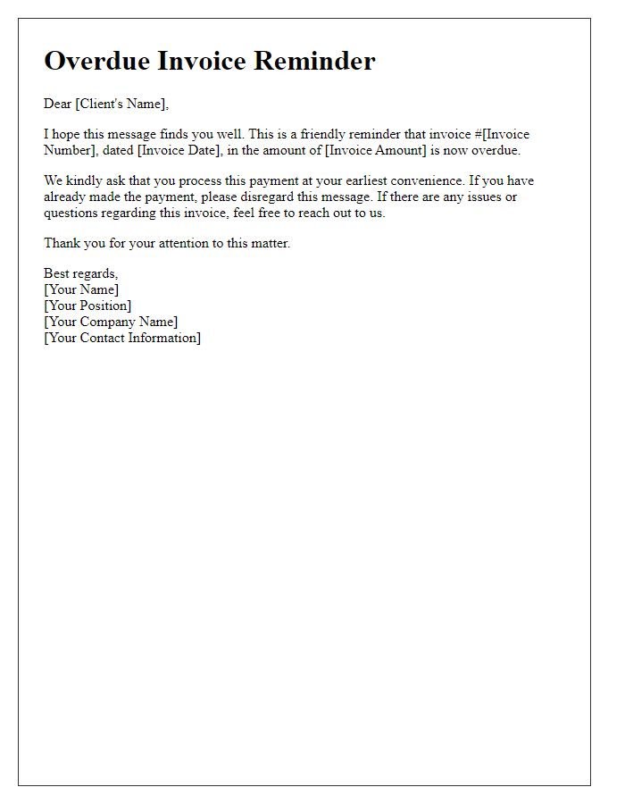 Letter template of overdue invoice reminder for services
