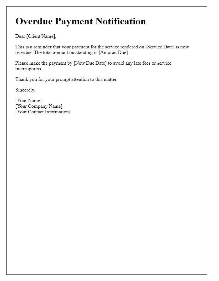 Letter template of overdue service payment notification