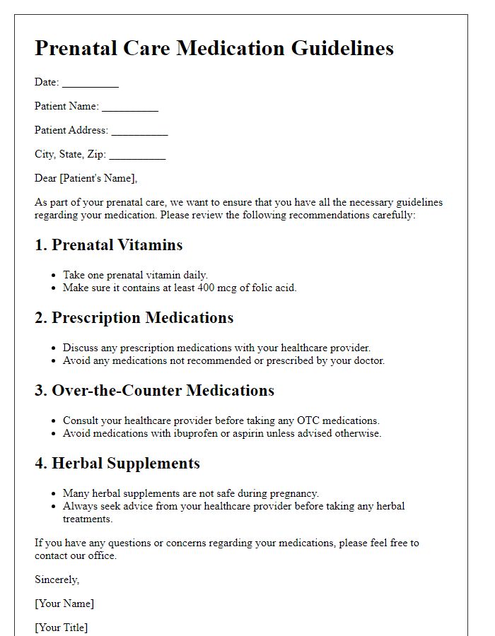 Letter template of prenatal care medication guidelines