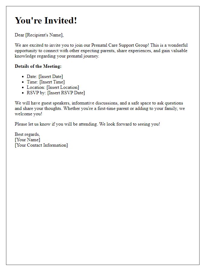 Letter template of prenatal care support group invitation