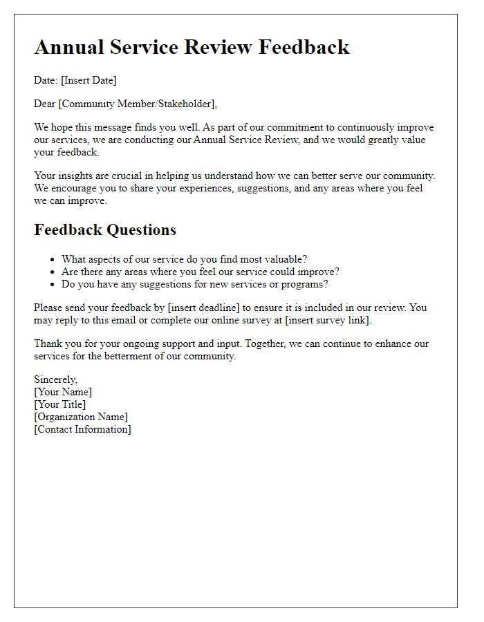 Letter template of annual service review for community feedback