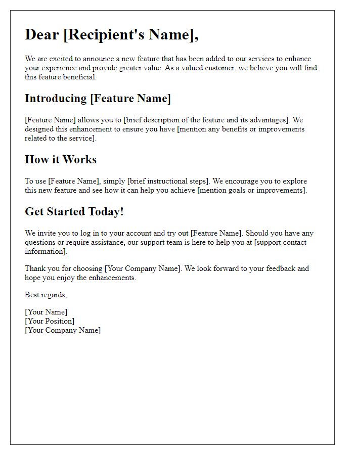 Letter template of enhanced service feature introduction