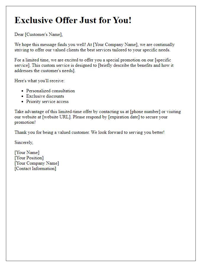 Letter template of tailored service promotion message