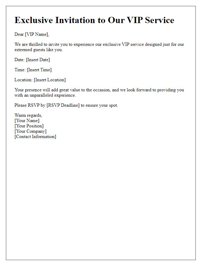 Letter template of VIP service invitation notice