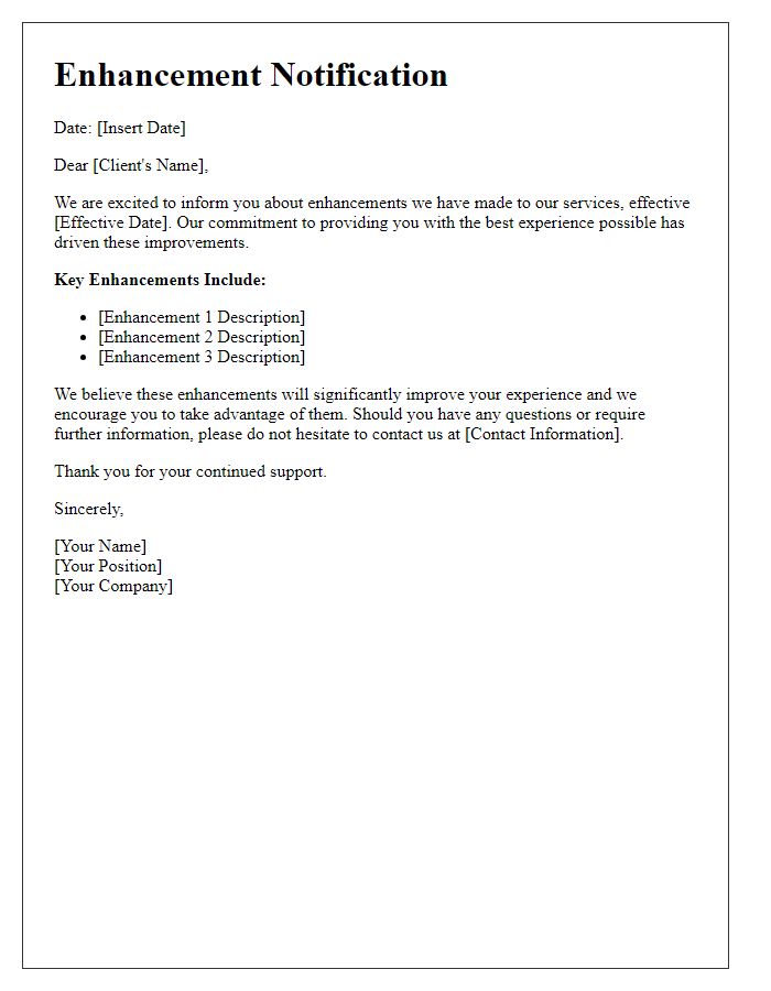 Letter template of enhancement notification for services