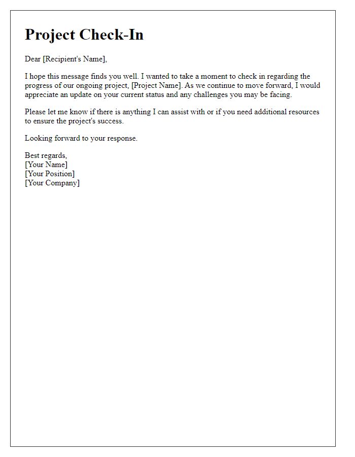 Letter template of personalized check-in for ongoing projects.
