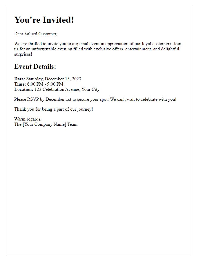 Letter template of special event invitations for loyal customers.