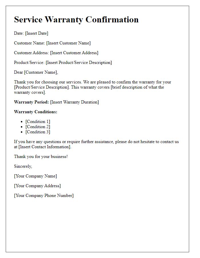 Letter template of service warranty confirmation