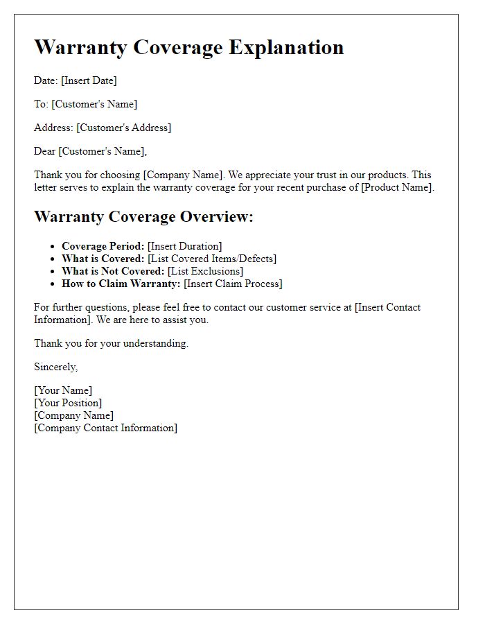 Letter template of warranty coverage explanation