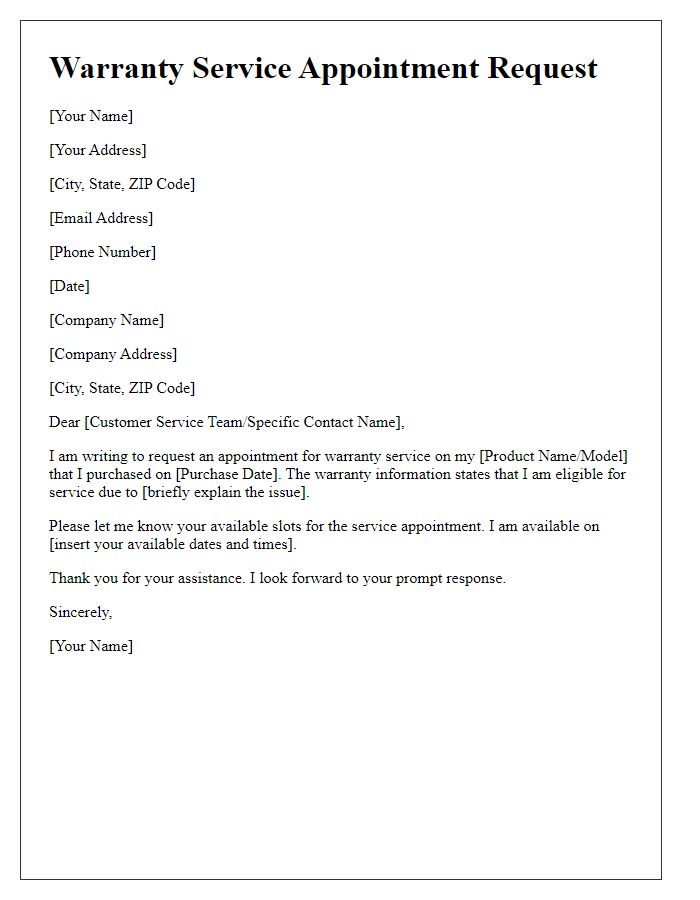 Letter template of warranty service appointment request