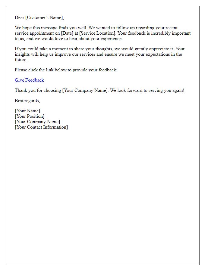Letter template of service appointment feedback request follow-up
