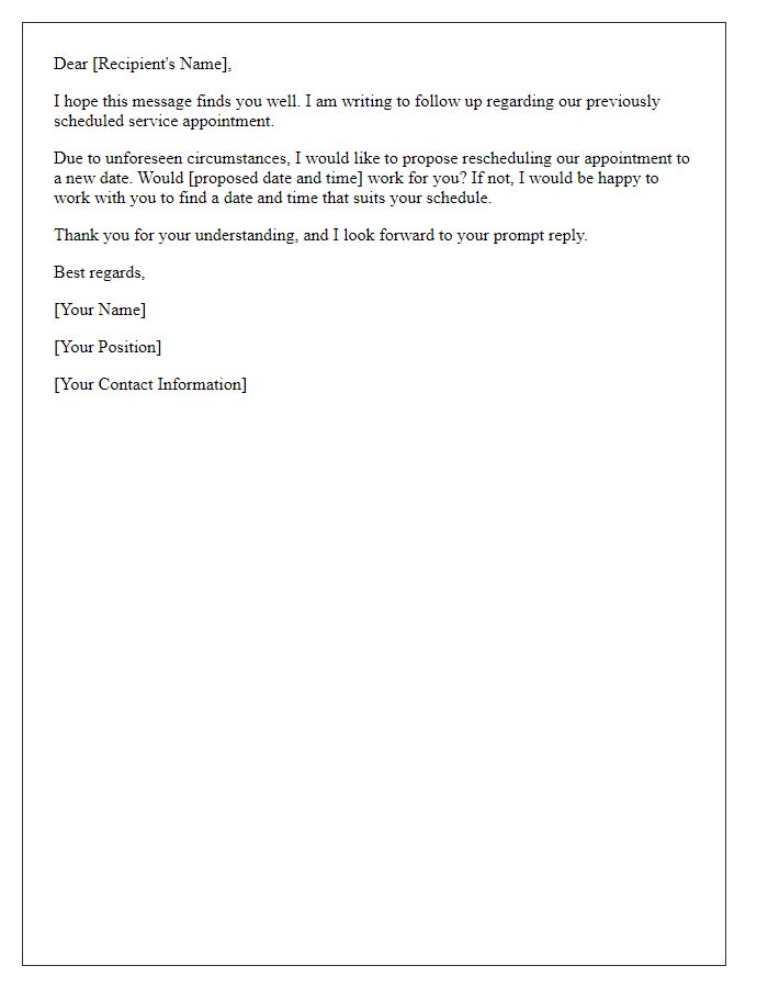 Letter template of service appointment new date proposal follow-up