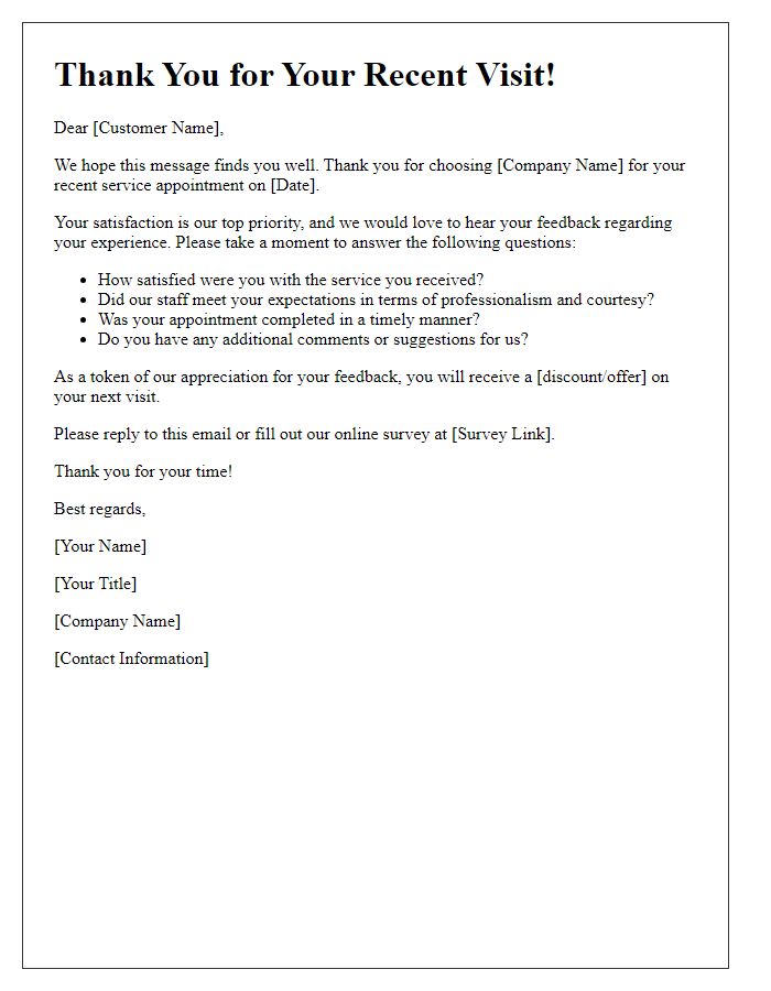 Letter template of service appointment satisfaction follow-up