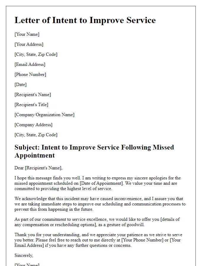 Letter template of intent to improve service after missed appointment