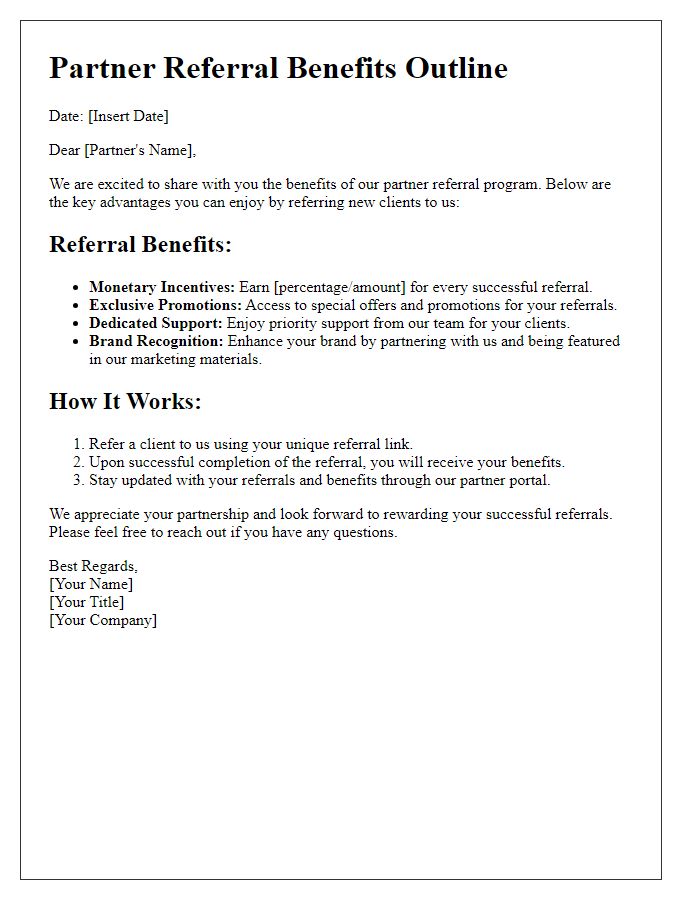 Letter template of partner referral benefits outline.