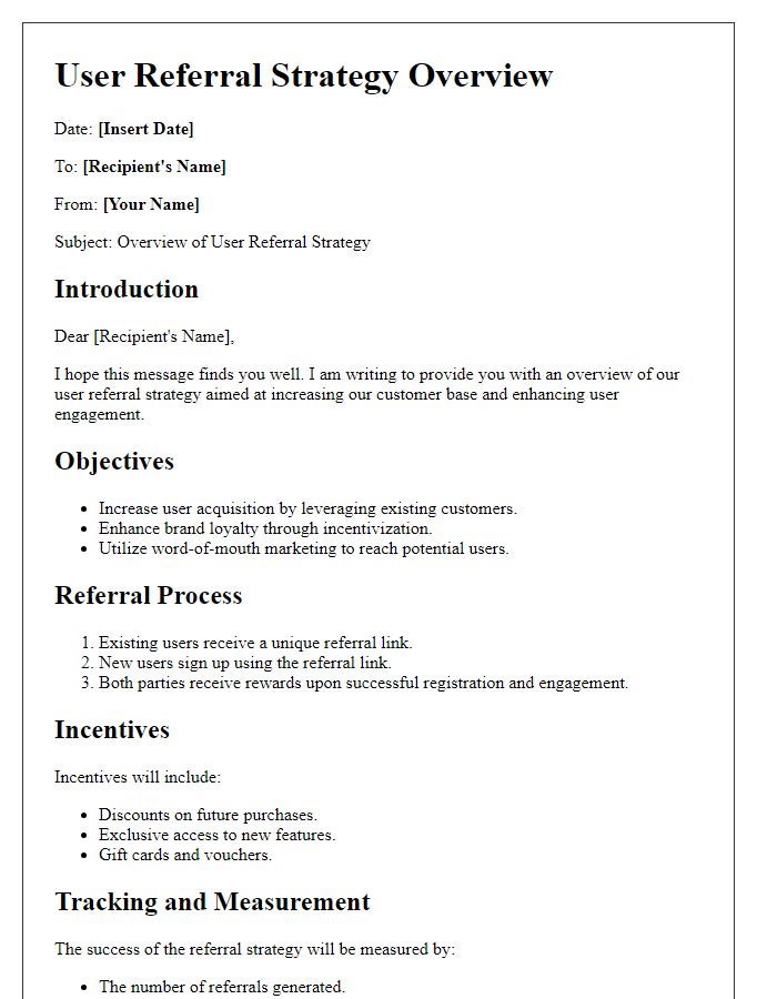 Letter template of user referral strategy overview.