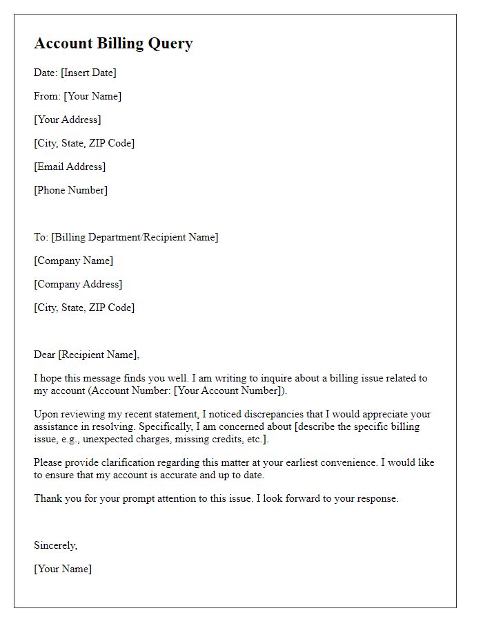 Letter template of account billing query