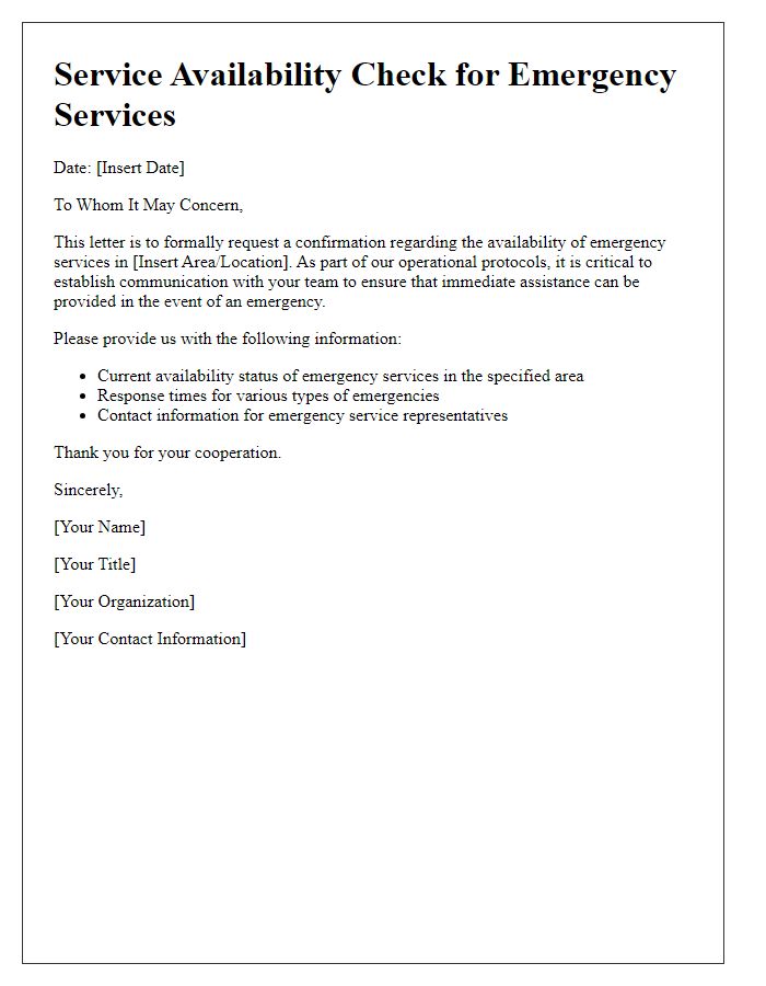 Letter template of service availability check for emergency services.