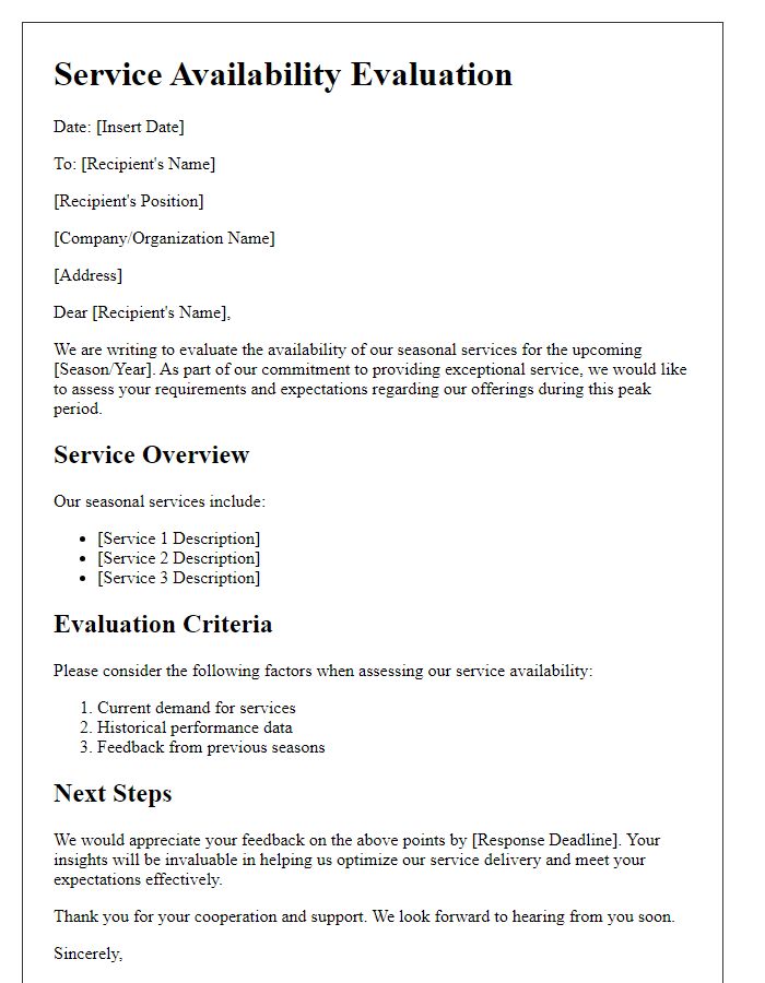 Letter template of service availability evaluation for seasonal services.