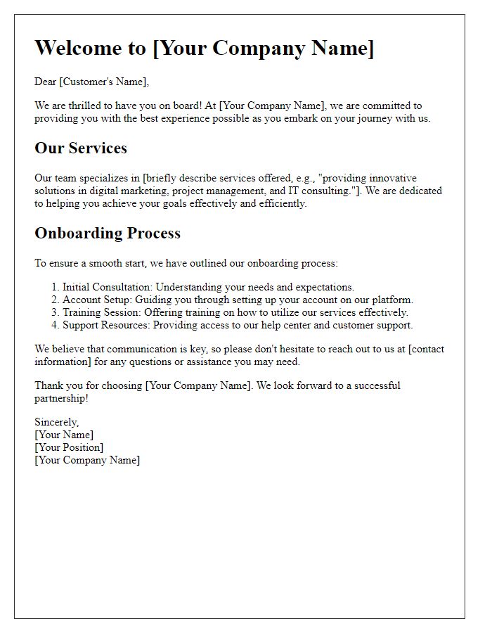 Letter template of Introduction to Our Services: Onboarding New Customers