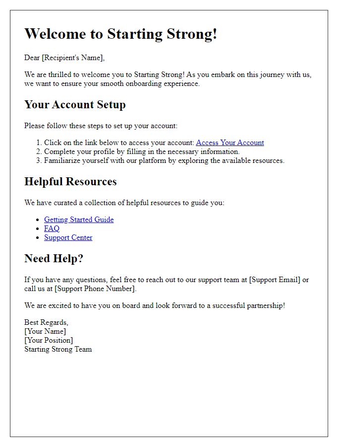 Letter template of Starting Strong: Onboarding Your Account