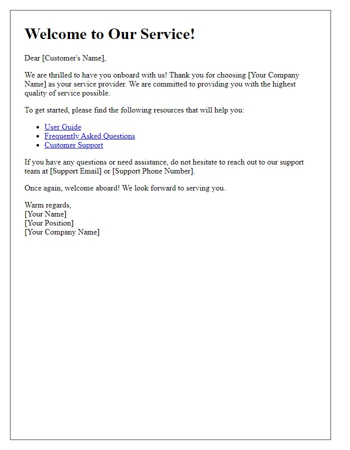 Letter template of Welcome to Our Service: Onboarding New Customers