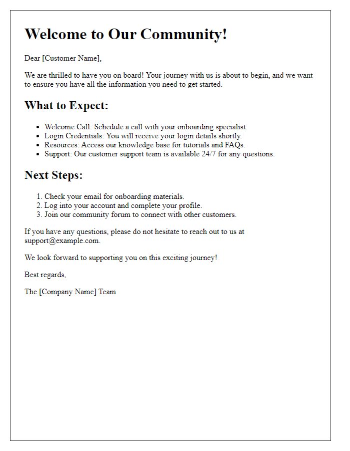 Letter template of Your Journey Begins: Customer Onboarding Information