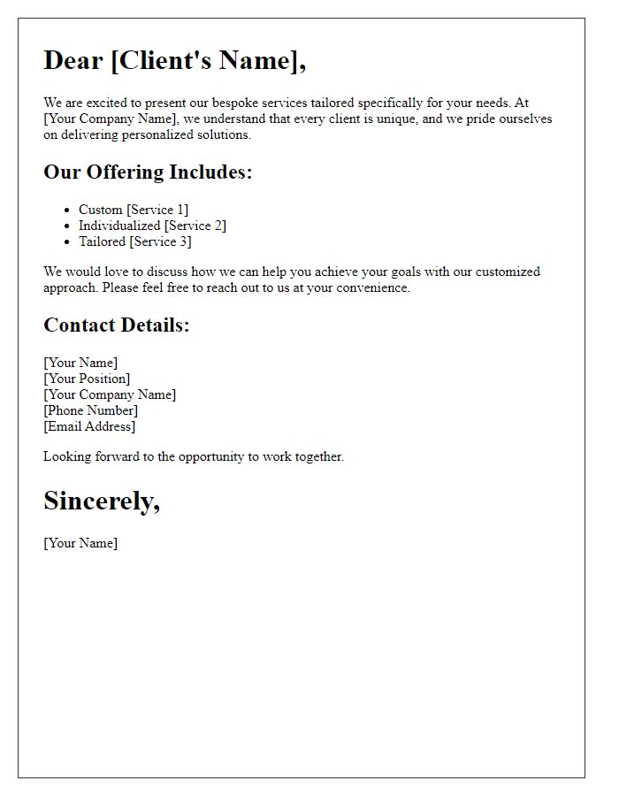 Letter template of bespoke service offering