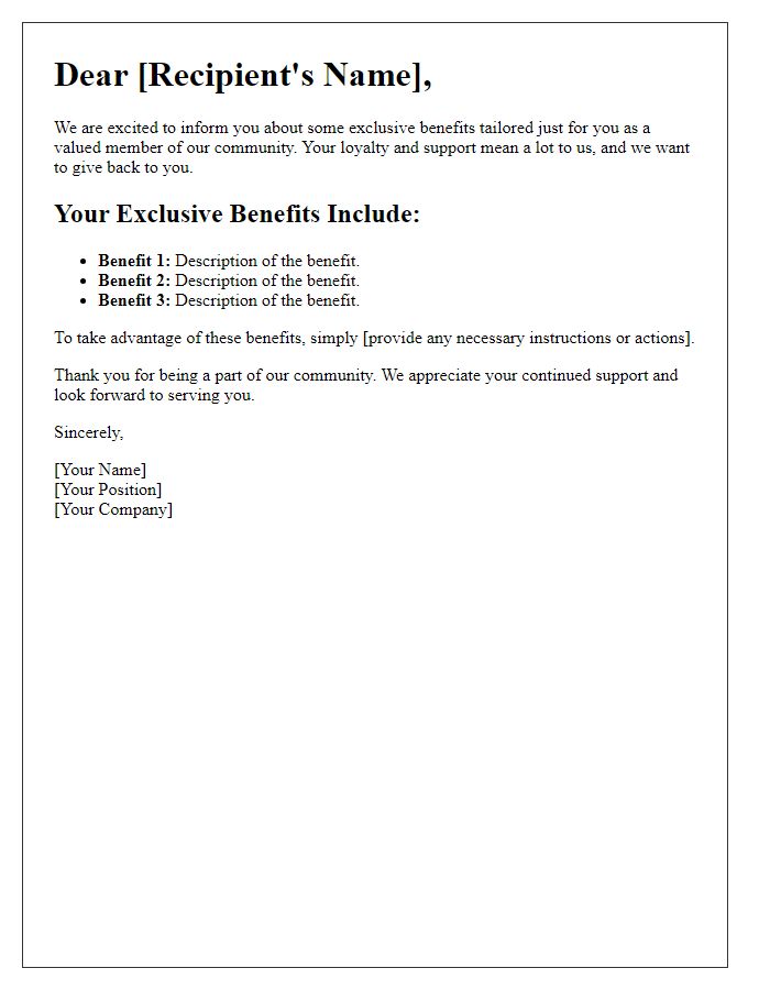 Letter template of exclusive benefits notification