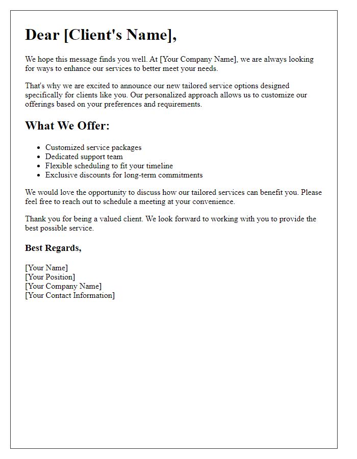 Letter template of tailored service promotion